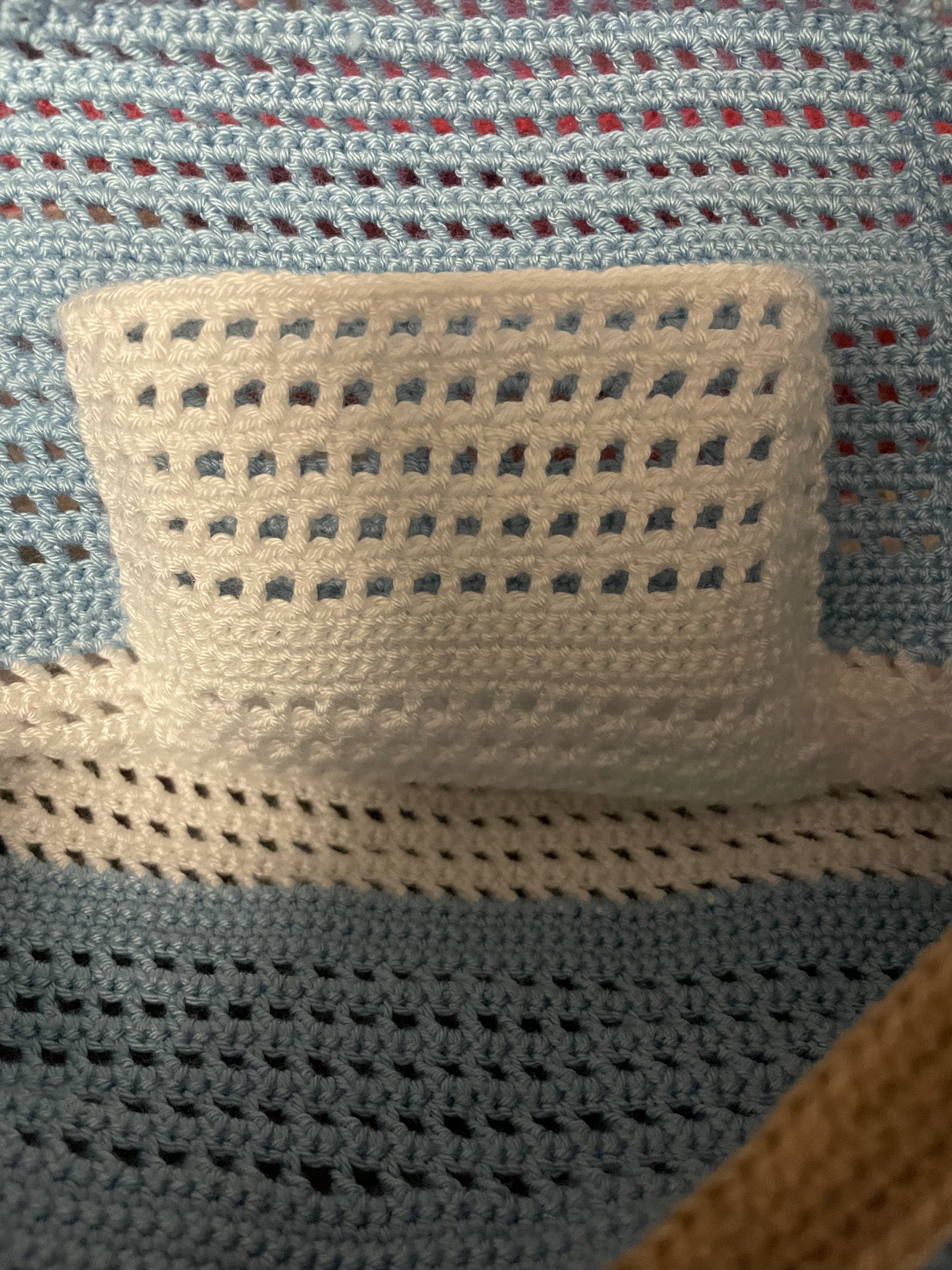 Crochet Beach Bag Interior Pocket Detail
